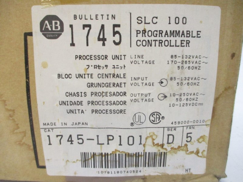 ALLEN BRADLEY 1745-LP101 SER. D F/W 5 85-132VAC 15A NSMP