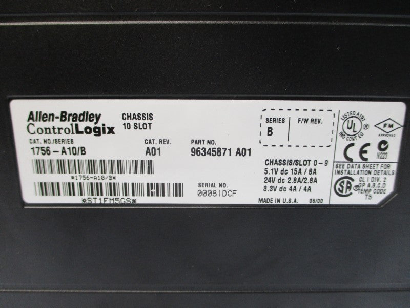 ALLEN BRADLEY 1756-A10 SER. B 24VDC 15A REV. A01 UNMP