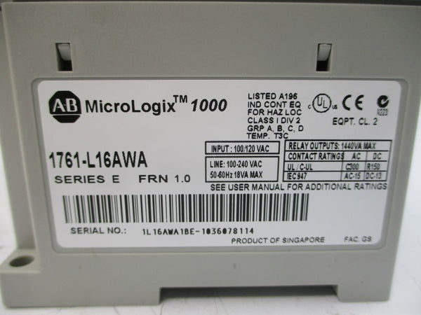 ALLEN BRADLEY 1761-L16AWA SER. E F/W 1.0 100/240VAC REV. B NSMP