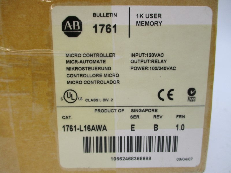 ALLEN BRADLEY 1761-L16AWA SER. E F/W 1.0 100/240VAC REV. B NSMP