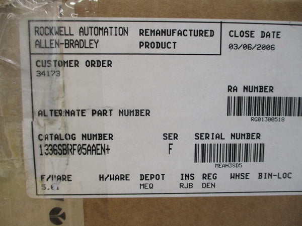ALLEN BRADLEY 1336S-BRF05-AA-EN-HAP SER. F F/W 5.01 380-480VAC 1.3/1.4A REMAN