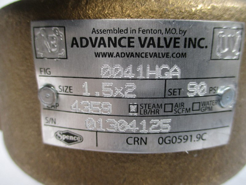 ADVANCE VALVE 0041HGA 90PSI 1.5X2" NSNP