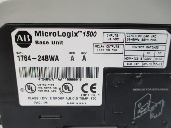 ALLEN BRADLEY 1764-24BWA SER. A 24VDC REV. A NSMP
