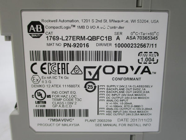 ALLEN BRADLEY 1769-L27ERM-QBFC1B SER. A F/W 1.004 24V 2.1A NSMP
