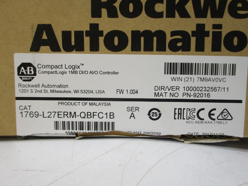 ALLEN BRADLEY 1769-L27ERM-QBFC1B SER. A F/W 1.004 24V 2.1A NSMP