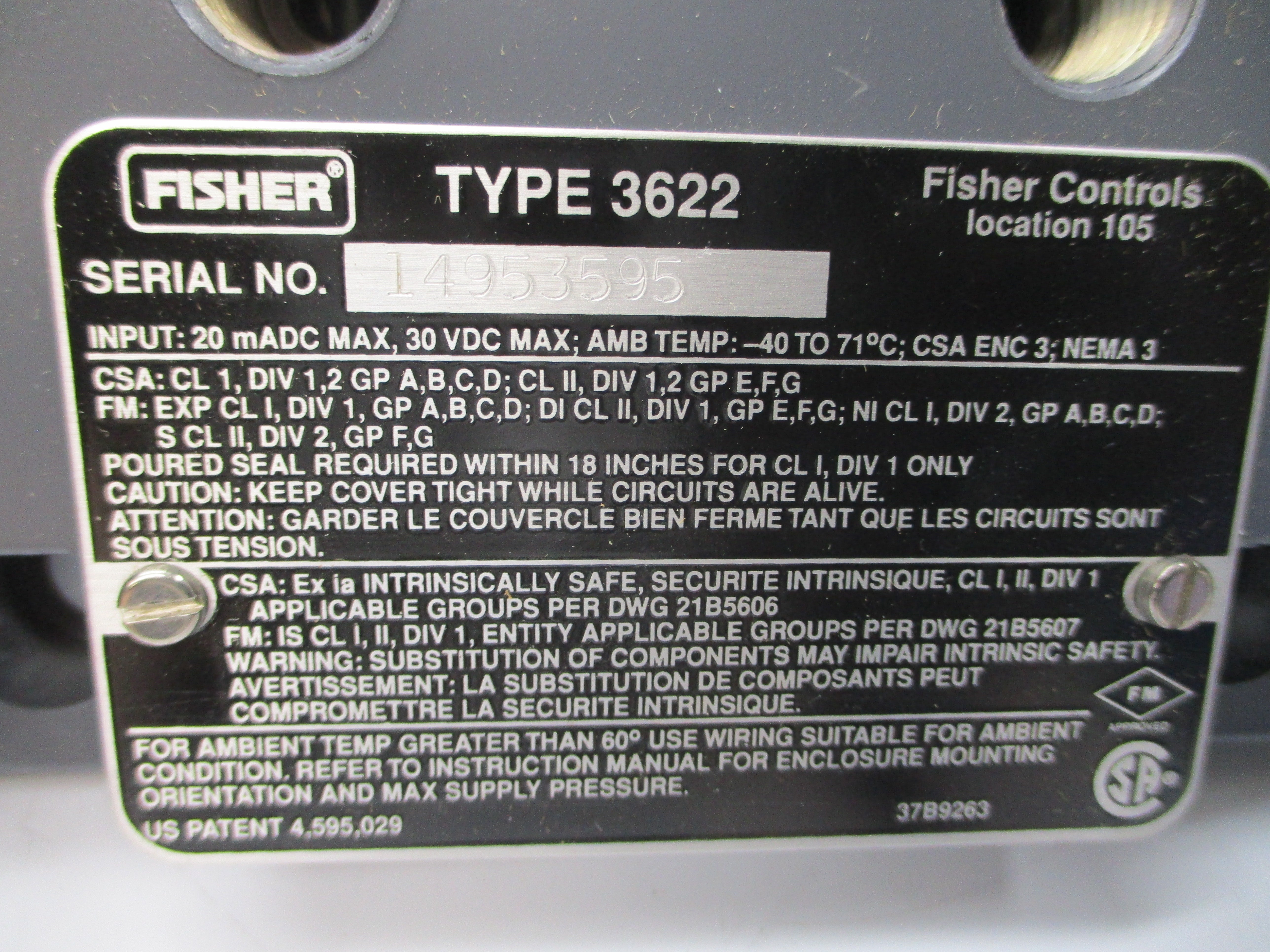 FISHER 3622-103 30VDC NSMP