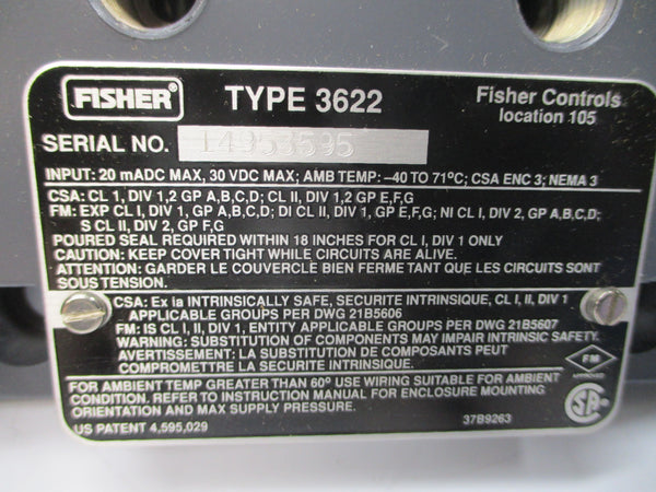 FISHER 3622-103 30VDC NSMP