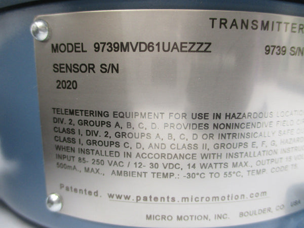 MICRO MOTION 9739MVD61UAEZZZ 85-250VAC NSNP