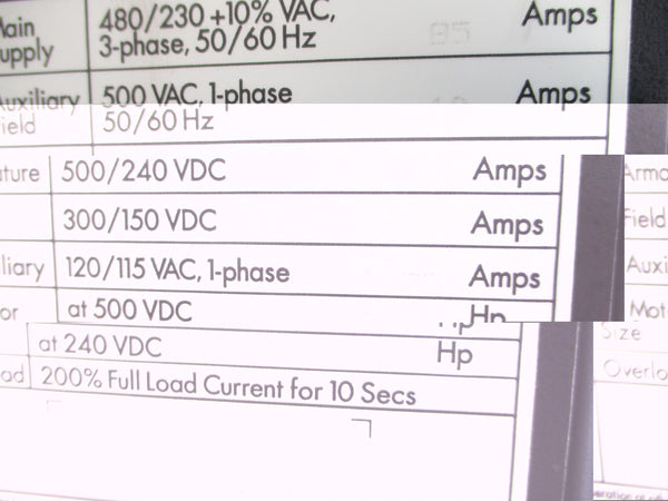 EUROTHERM DRIVES 955DBR62 480/230VAC 85A REV. 6.09 (AS PICTURED) UNMP