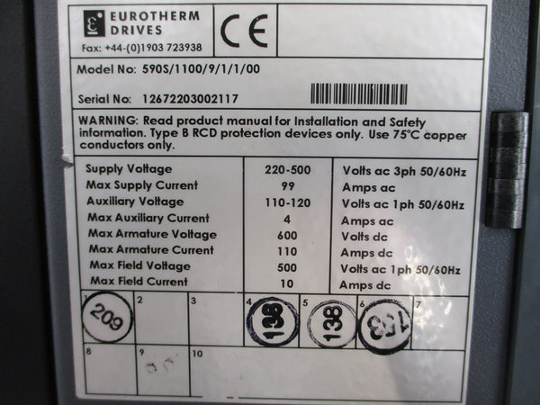 EUROTHERM DRIVES 955DBR62 480/230VAC 85A REV. 6.09 (AS PICTURED) UNMP