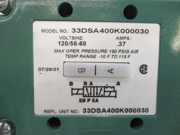 NUMATICS 33DSA400K000030 120V .37A 150PSI NSNP
