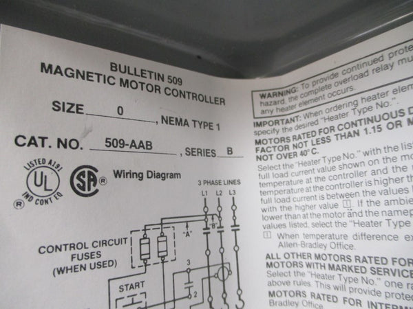 ALLEN BRADLEY 509-AAB SER. B (MISSING STARTER) NSNP
