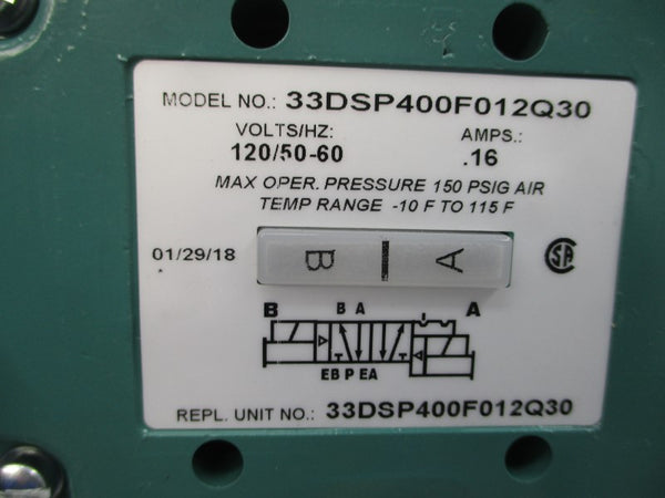 NUMATICS 33DSP400F012Q30 120V .16A 150PSI NSNP