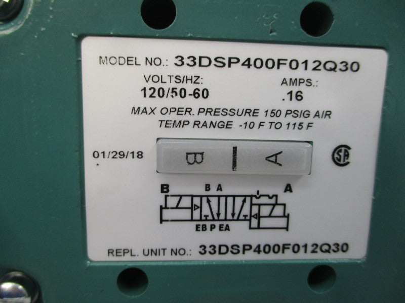 NUMATICS 33DSP400F012Q30 120V .16A 150PSI NSNP