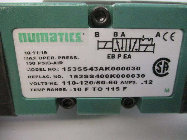 NUMATICS 153SS43AK000030 110-120V .12A 150PSI NSNP