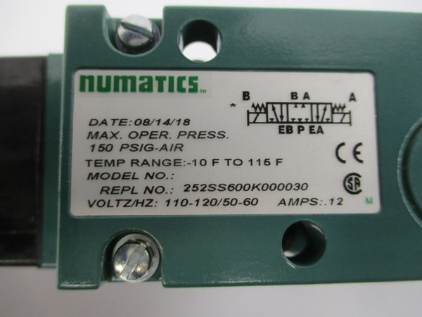 NUMATICS 252SS600K000030 110-120V .12A 150PSI NSNP