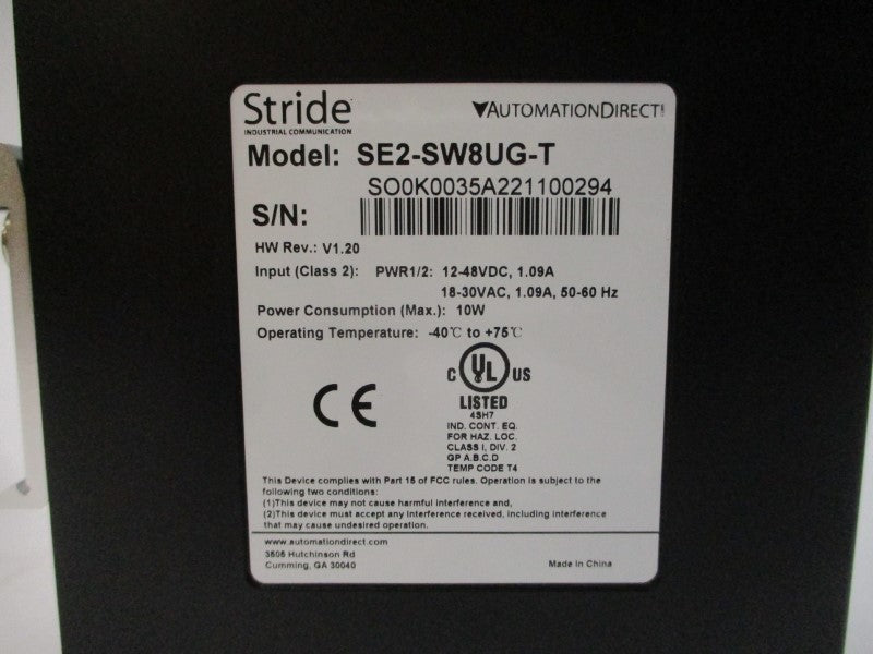 STRIDE SE2-SW8UG-T 18-30VAC 1.09A REV. V1.20 NSMP