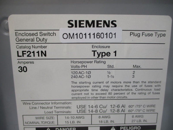 SIEMENS LF211N 120/240VAC 30A NSNP
