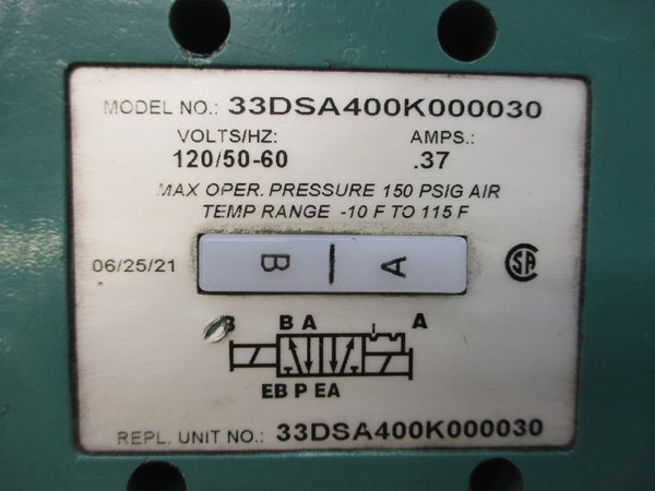 NUMATICS 33DSA400K000030 120V .37A 150PSI UNMP