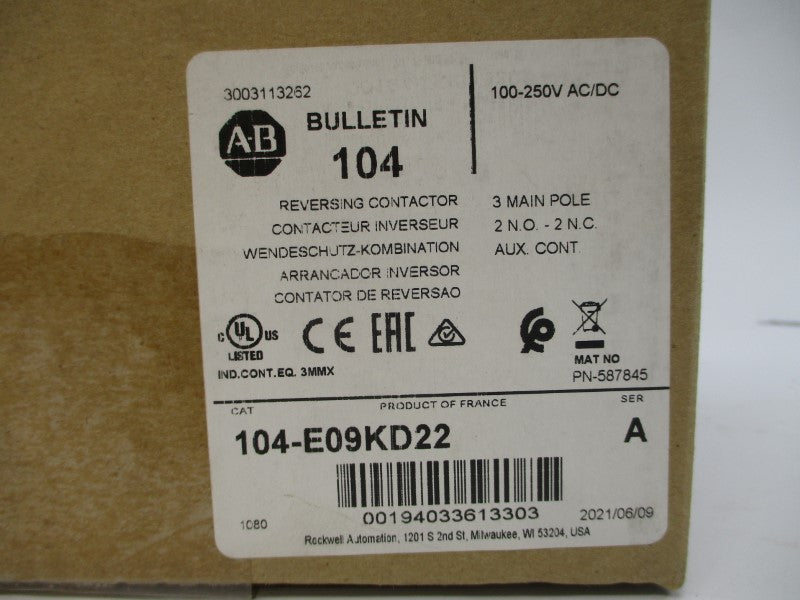 ALLEN BRADLEY 104-E09KD22 SER. A 100-250V 35A (BR/WH) NSMP