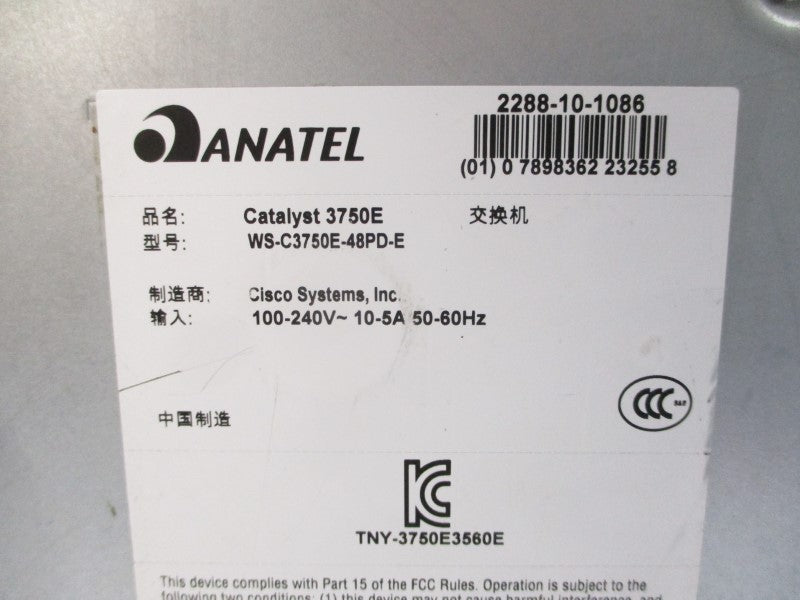 ANATEL WS-C3750E-48PD-E 100-240V 10-5A NSNP
