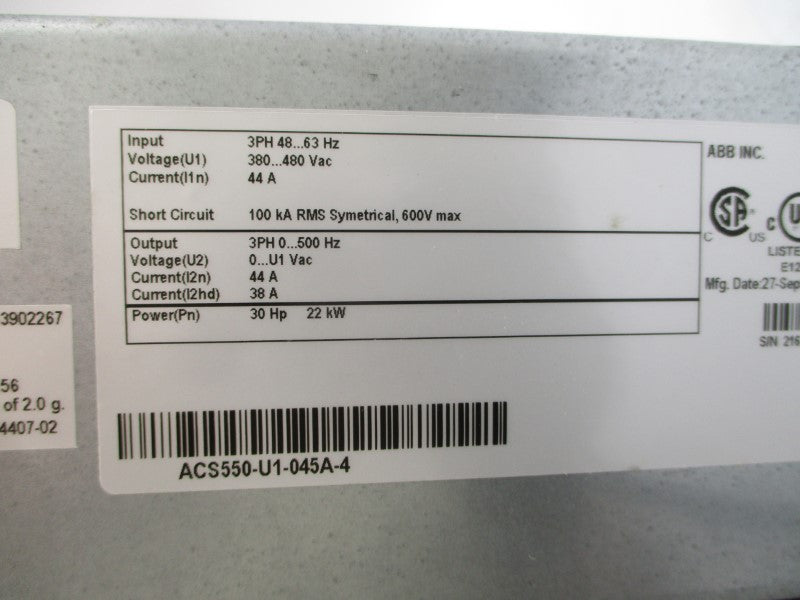 ABB ACS550-U1-045A-4 3AUA0000011038 380-480VAC 44A NSMP