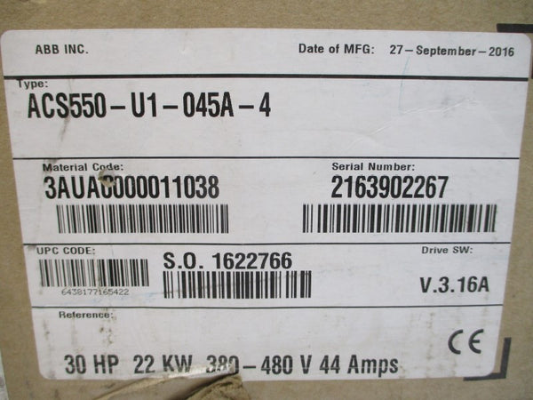 ABB ACS550-U1-045A-4 3AUA0000011038 380-480VAC 44A NSMP