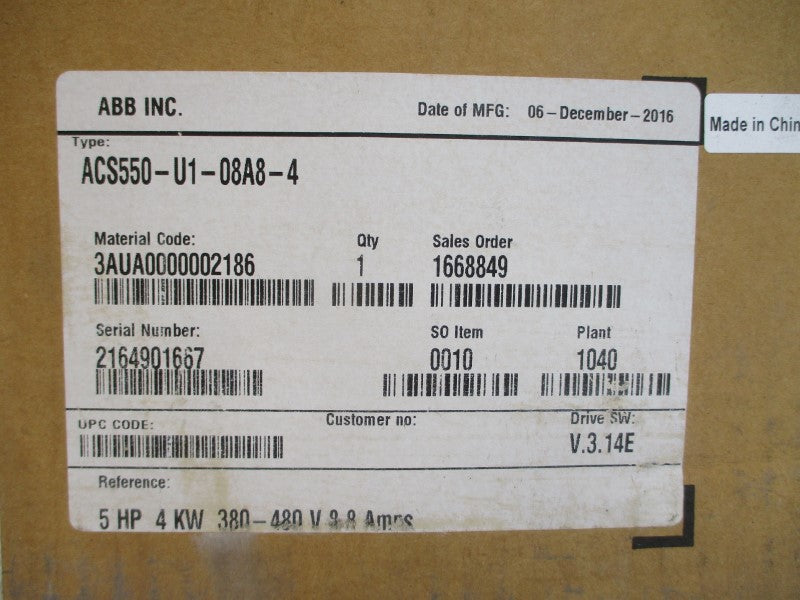 ABB ACS550-U1-08A8-4 3AUA0000002186 380-480VAC 8.8A NSMP