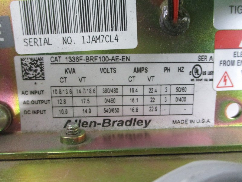 ALLEN BRADLEY 1336F-BRF100-AE-EN SER. A 380/480VAC 16.4/22.4A UNMP