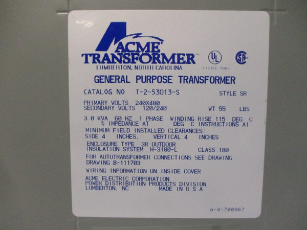ACME TRANSFORMER T-2-53013-S 240/480V NSMP