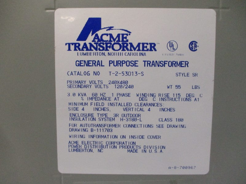 ACME TRANSFORMER T-2-53013-S 240/480V NSMP