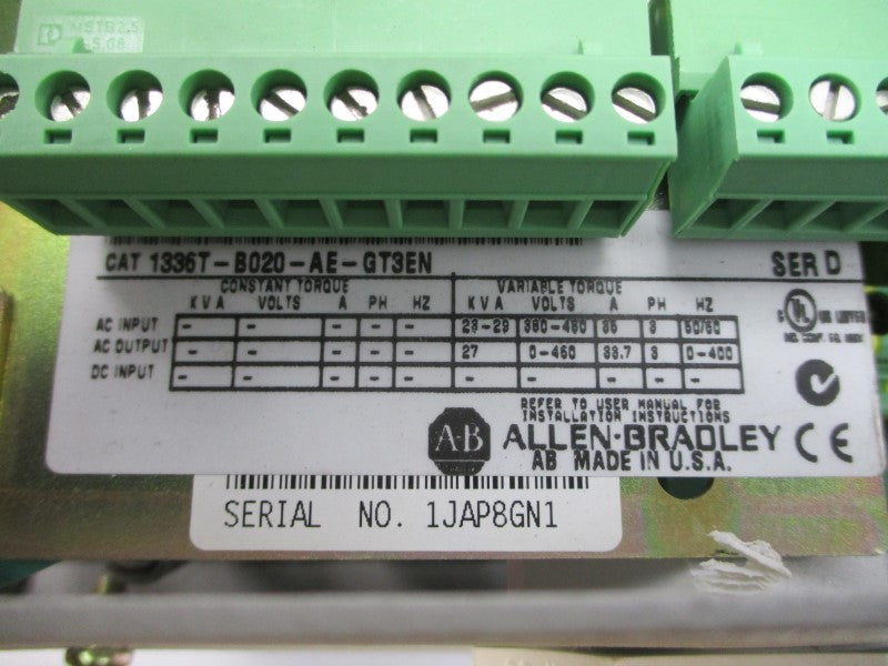 ALLEN BRADLEY 1336T-B020-AE-GT3EN SER. D 380-480VAC 35A UNMP