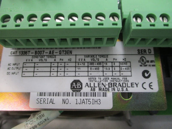 ALLEN BRADLEY 1336T-B007-AE-GT3EN SER. D 380-480VAC 14A REMAN