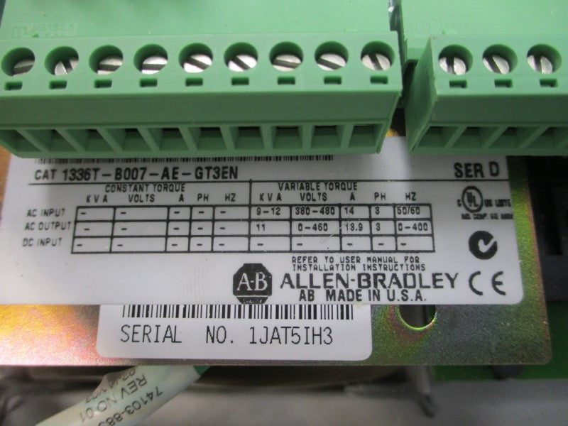 ALLEN BRADLEY 1336T-B007-AE-GT3EN SER. D 380-480VAC 14A REMAN