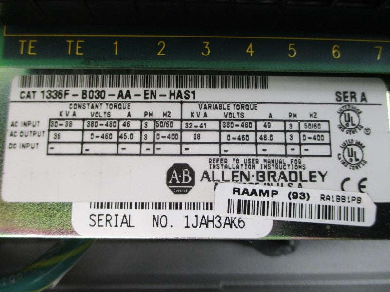 ALLEN BRADLEY 1336F-B030-AA-EN-HAS1 SER. A 380-480VAC 49A NSNP