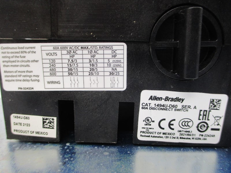 ALLEN BRADLEY 1494F-N60 SER. C 600VAC 60A (BR/WH) NSMP