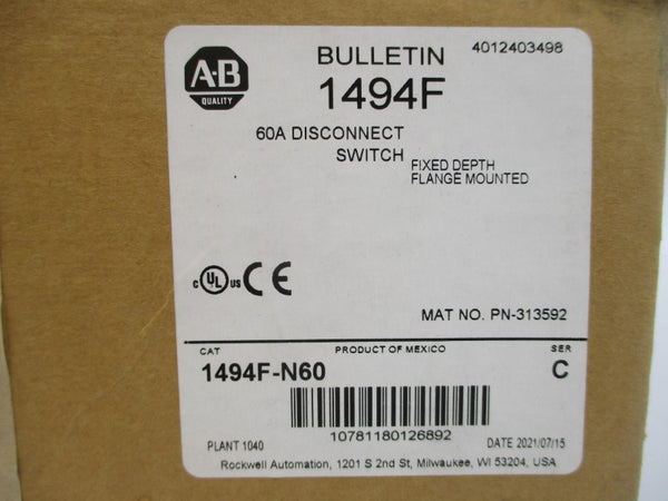 ALLEN BRADLEY 1494F-N60 SER. C 600VAC 60A (BR/WH) NSMP