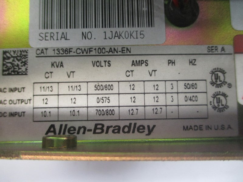 ALLEN BRADLEY 1336F-CWF100-AN-EN SER. A 500/600VAC 12A UNMP