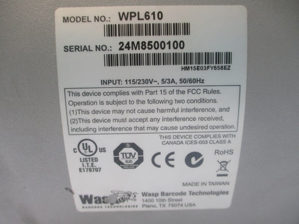 WASP BARCODE TECHNOLOGIES WPL610 115/230V 5/3A UNMP