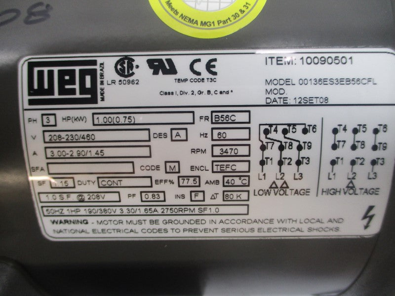 WARRENDER ST7.0H1ASTT31 10090501 208-230/460V 3.00-2.90/1.45A NSNP