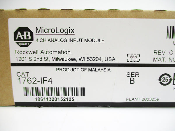 ALLEN BRADLEY 1762-IF4 SER. B F/W 1.1 24VDC 0.05A NSMP