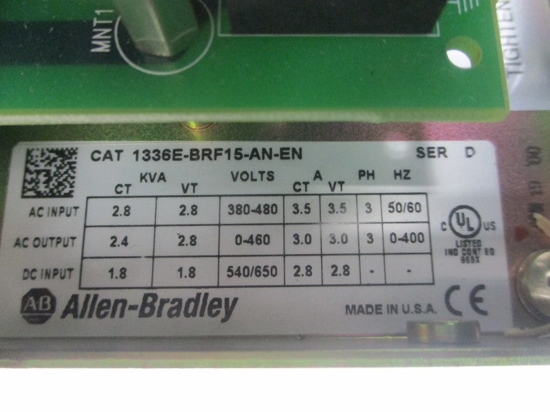 ALLEN BRADLEY 1336E-BRF15-AN-EN SER. D 380-480VAC 3.5A REMAN