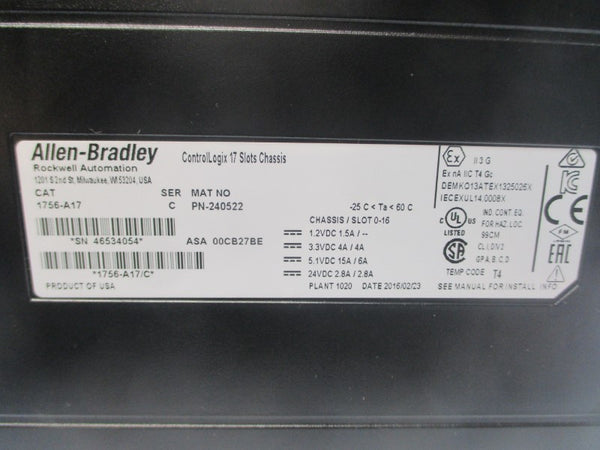 ALLEN BRADLEY 1756-A17 SER. C 24VDC 15A NSNP