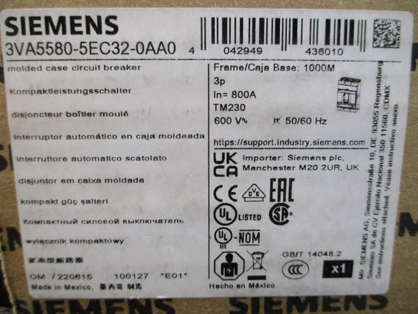SIEMENS 3VA5580-5EC32-0AA0 600V 800A NSMP