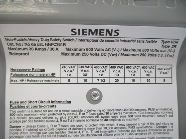 SIEMENS HNFC361R 600V 30A NSMP