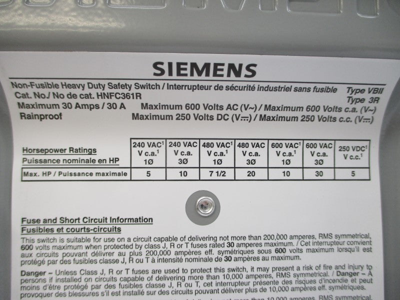 SIEMENS HNFC361R 600V 30A NSMP