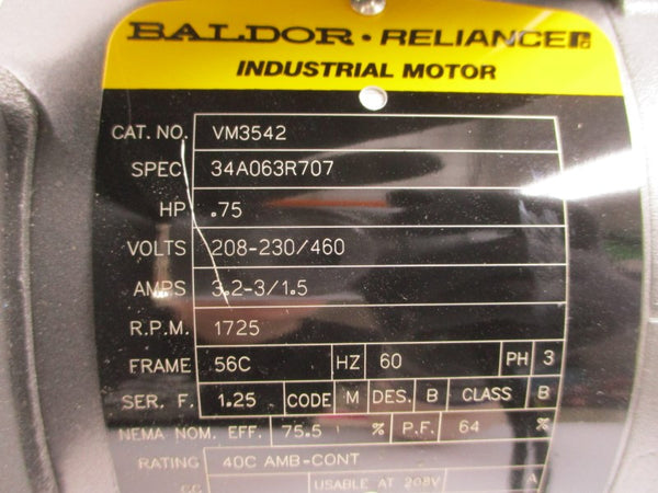 BALDOR VM3542 208-230/460V 3.2-3/1.5A (AS PICTURED) NSMP