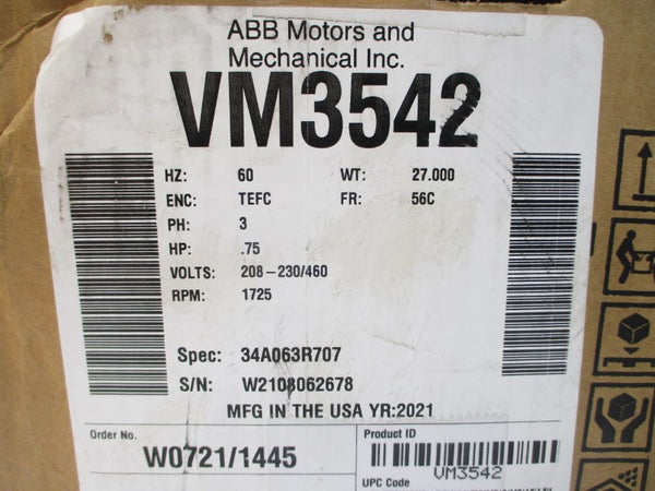 BALDOR VM3542 208-230/460V 3.2-3/1.5A (AS PICTURED) NSMP