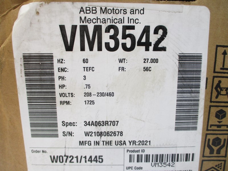 BALDOR VM3542 208-230/460V 3.2-3/1.5A (AS PICTURED) NSMP