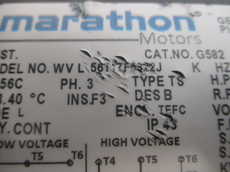 MARATHON MOTORS G582 56T17F5322J 208-230/460//190/380V 2.9-3/1.5//2.7/1.35A (AS PICTURED) UNMP
